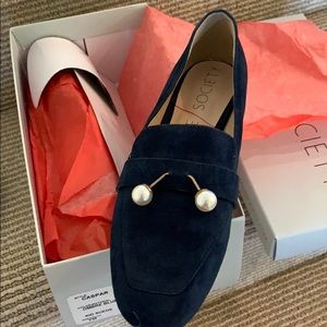 Blue suede loafers